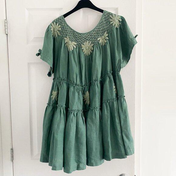 Innika Choo Green Mini Smock Embroidered Dress, One size only - Picture 11 of 16